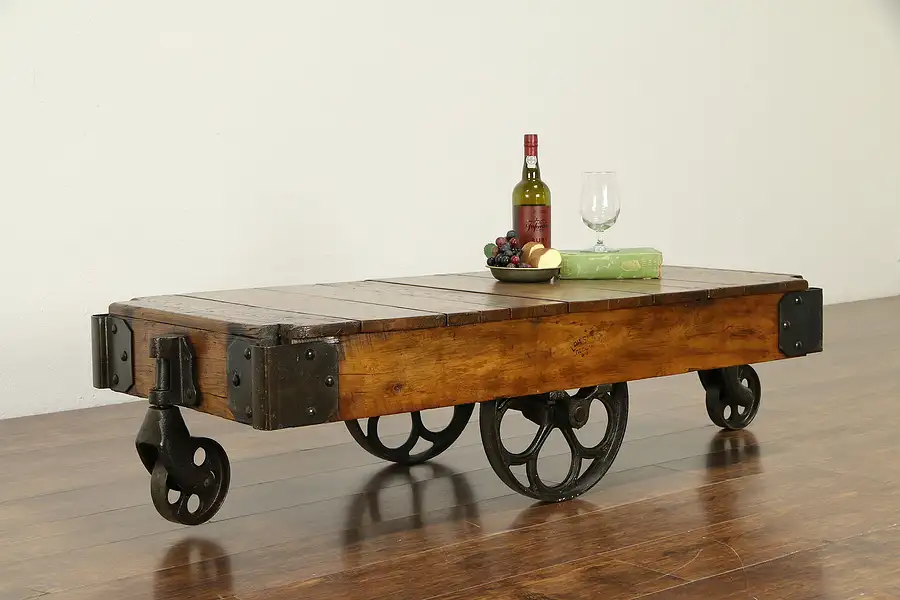 Main image of Industrial Salvage Antique Railroad Ash & Iron Cart, Coffee Table, Lawson