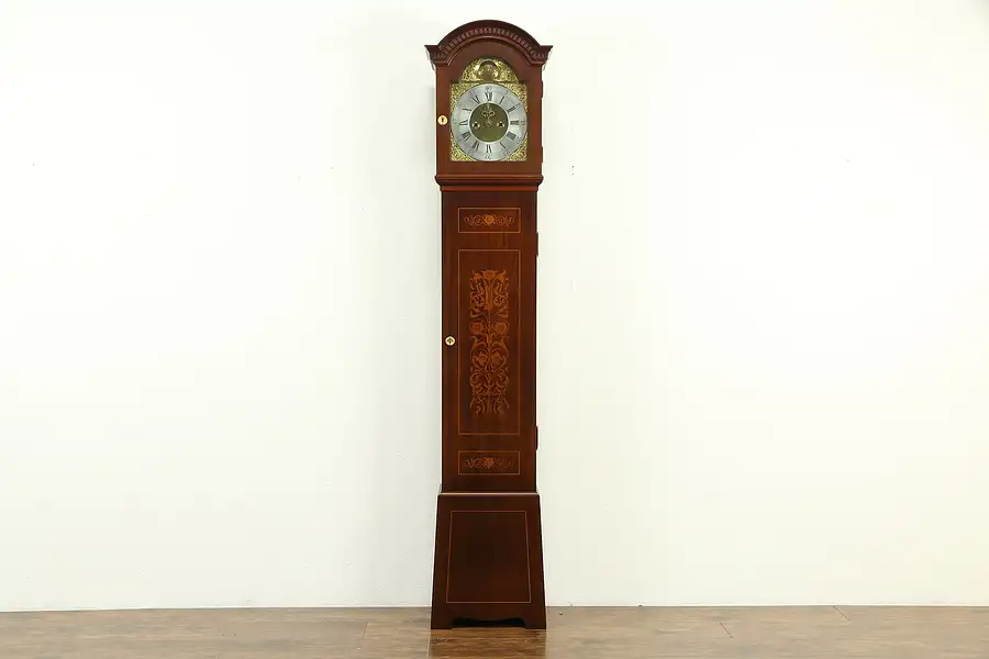 Main image of Mahogany & Marquetry Antique 1900 Austrian Grandfather Tall Case Clock