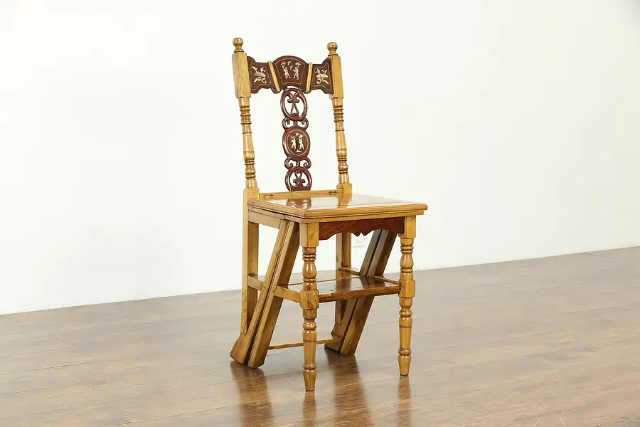 Main image of Chinese Vintage Step Stool or Ladder Chair, Rosewood & Pearl Inlay