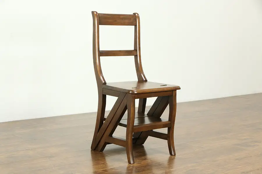 Main image of Country Pine Vintage Step Stool or Library Ladder Chair