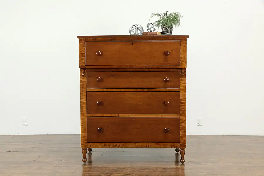 Main image of Empire Antique New England Cherry & Curly Tiger Maple Chest or Dresser