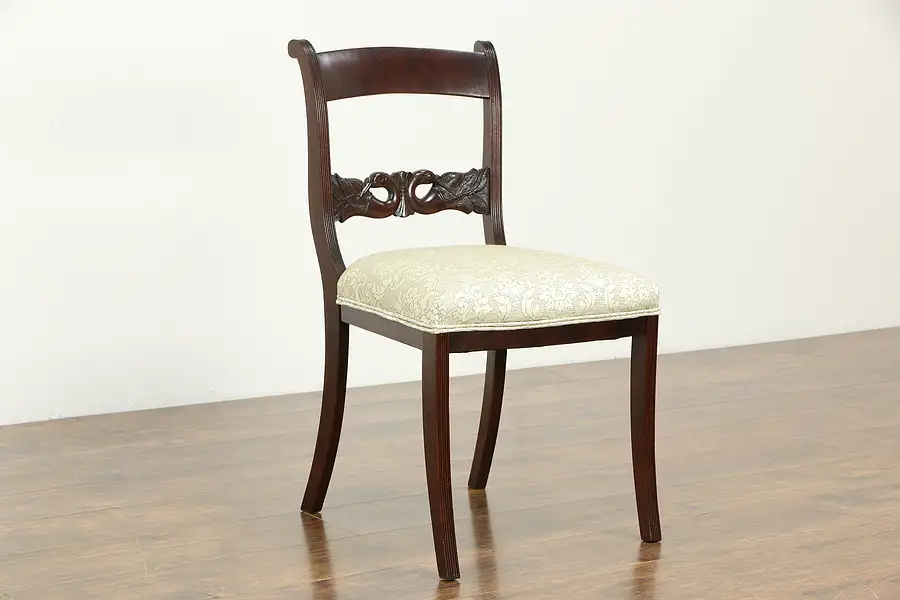 Main image of Mahogany Antique Dining, Desk or Occasional Chair, Swan Carving