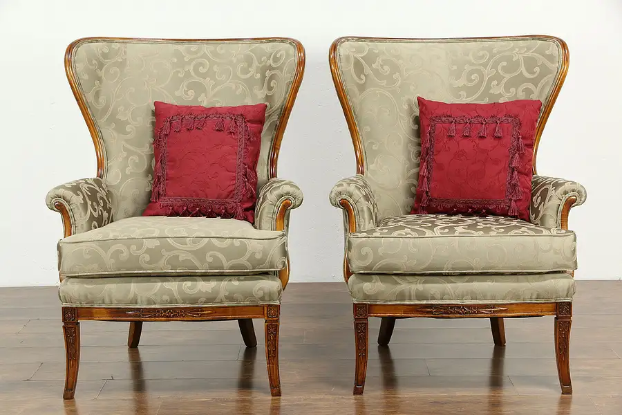 Main image of Traditional Wing Back Vintage Pair of Chairs, New Upholstery