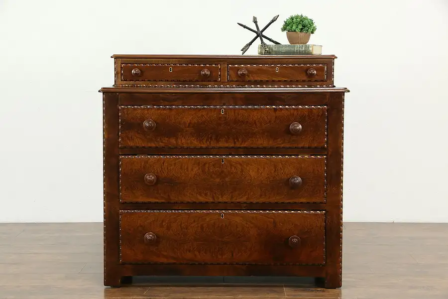 Main image of Victorian Antique Walnut & Burl Chest or Dresser, Jewelry Drawers 31