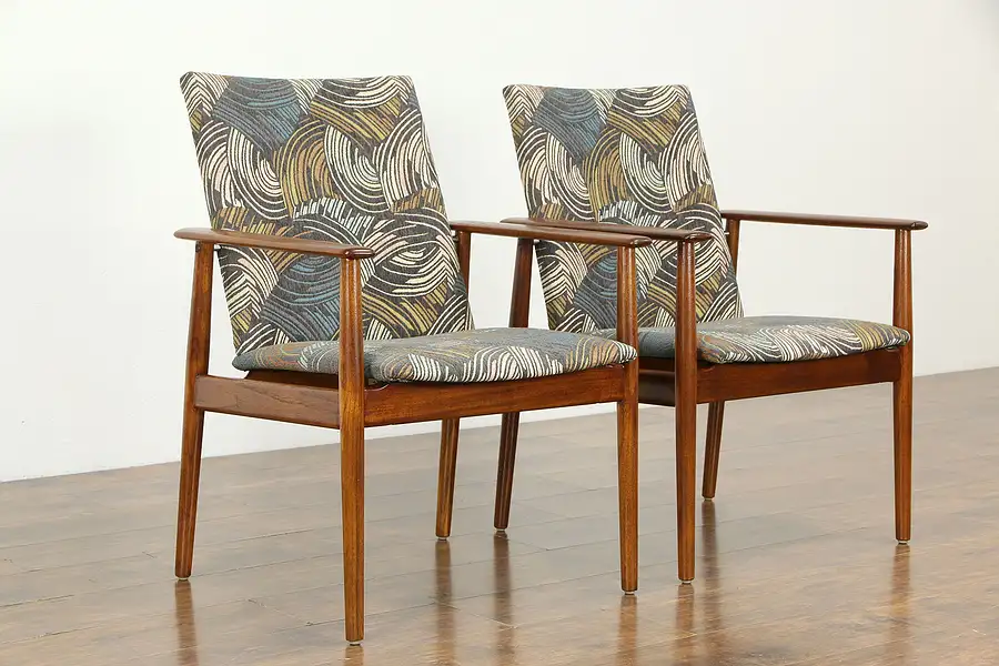 Main image of Pair Danish Midcentury Modern Vintage Teak Chairs, Sibast, New Upholstery