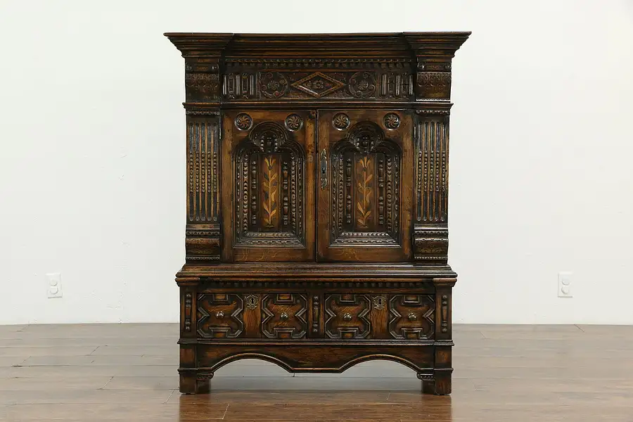 Main image of Renaissance Carved Oak Antique Bar or Hall Cabinet