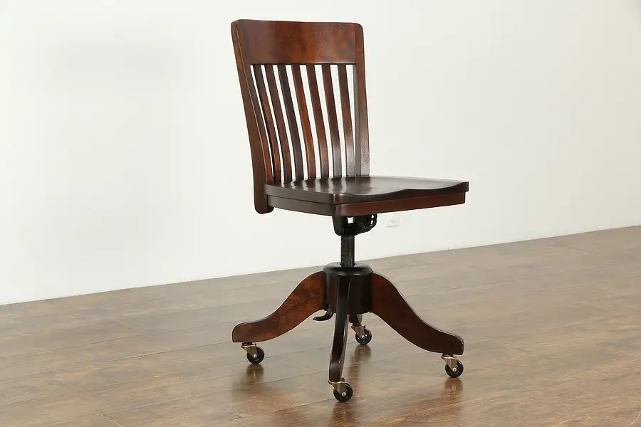 Main image of Swivel Adjustable Antique Desk Chair, Mahogany Finish