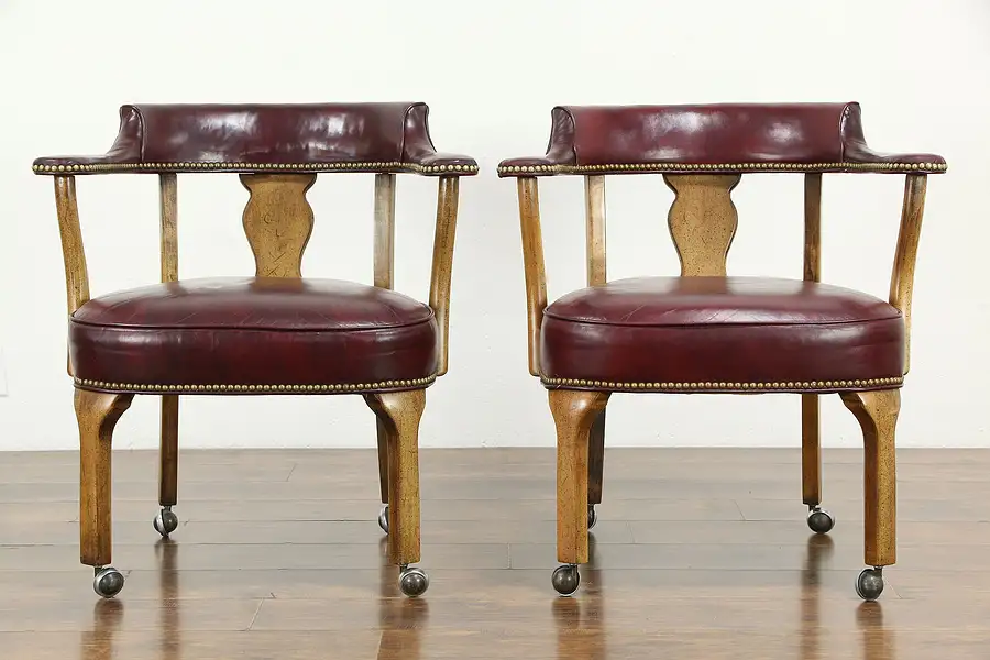 Main image of Pair of Bank of London Leather Rolling Library or Game Chairs