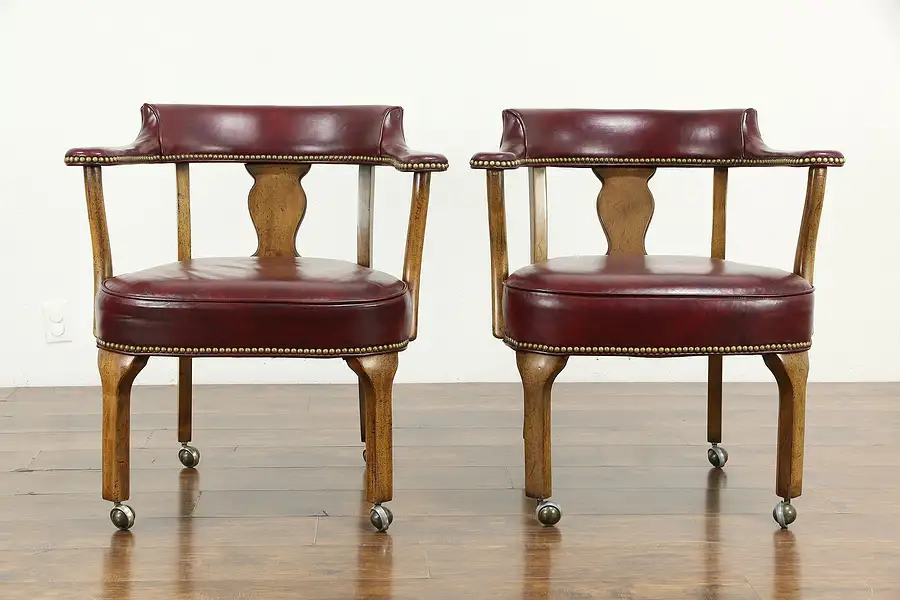 Main image of Pair of Bank of London Leather Rolling Library or Game Chairs