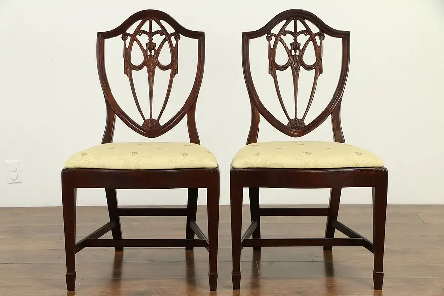 Main image of Pair of Traditional Mahogany Shield Back Dining Chairs, New Upholstery