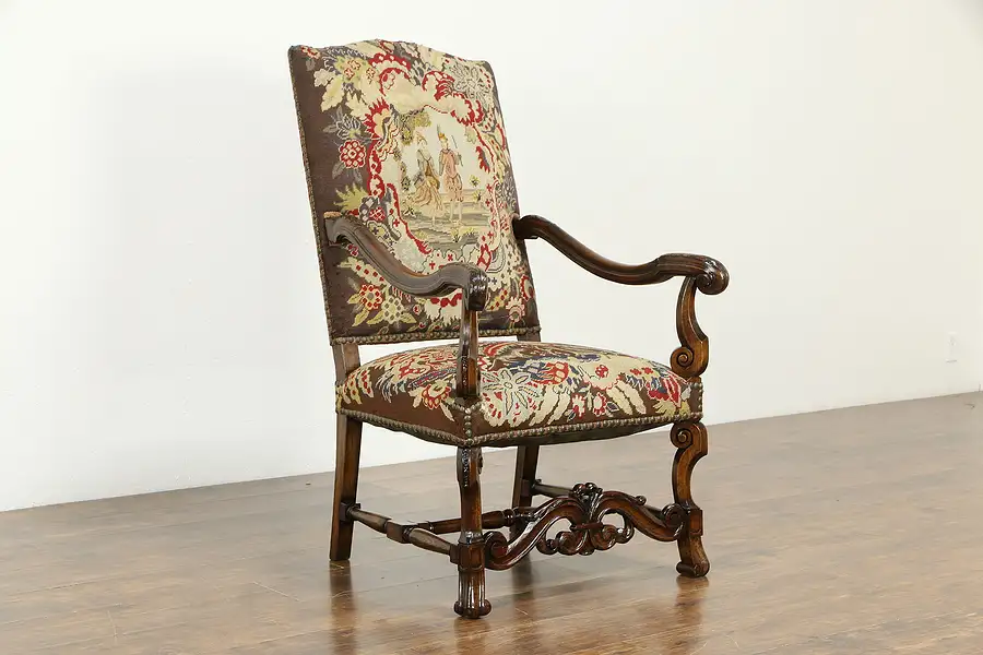 Main image of English Tudor Antique Throne or Hall Chair, Needlepoint & Petit Point