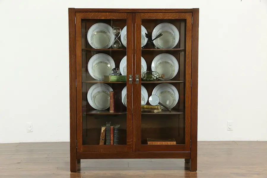 Main image of Arts & Crafts Mission Oak Antique China Cabinet or Craftsman Bookcase