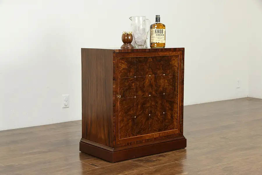 Main image of Burl Front Inlaid Vintage Bar or Library Cabinet, England