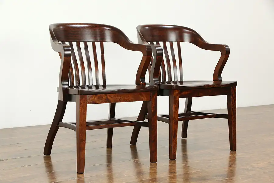 Main image of Pair Antique Banker Desk, Office or Library Chairs, Marshall Jackson