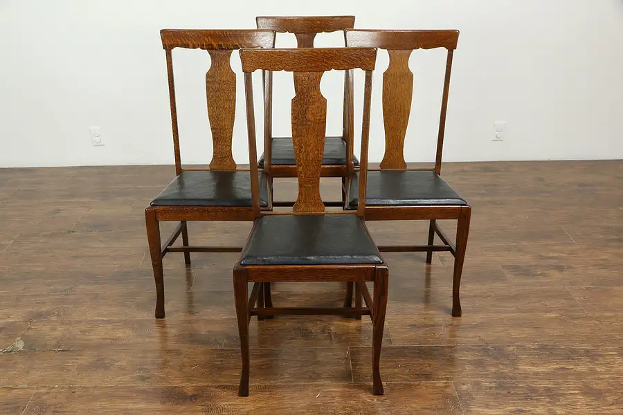 Main image of Set of 4 Arts & Crafts Mission Oak Antique Craftsman Dining Chairs