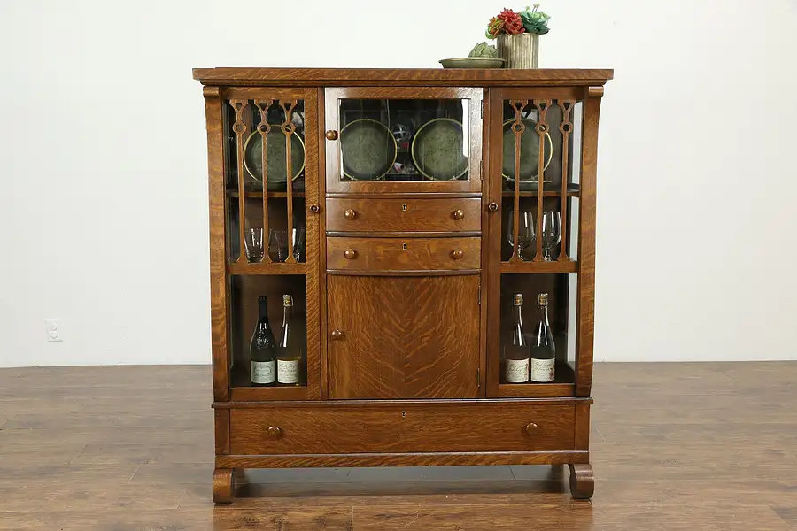 Main image of Quartersawn Oak Empire Antique China Cabinet or Bookcase