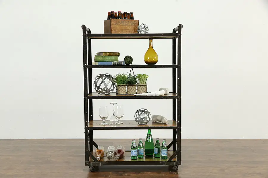 Main image of Iron Industrial Salvage Antique Shelf Unit, Bookcase, Wine or Pantry Rack