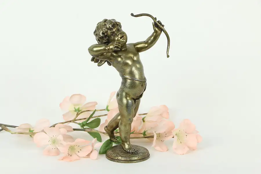 Main image of Cupid Angel Shooting His Bow, Antique Sculpture Signed Aug. Moreau