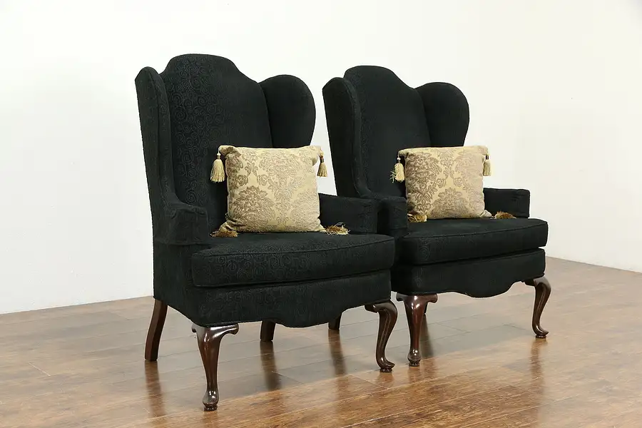 Main image of Pair of Traditional Vintage Wing Back Chairs, Recent Upholstery