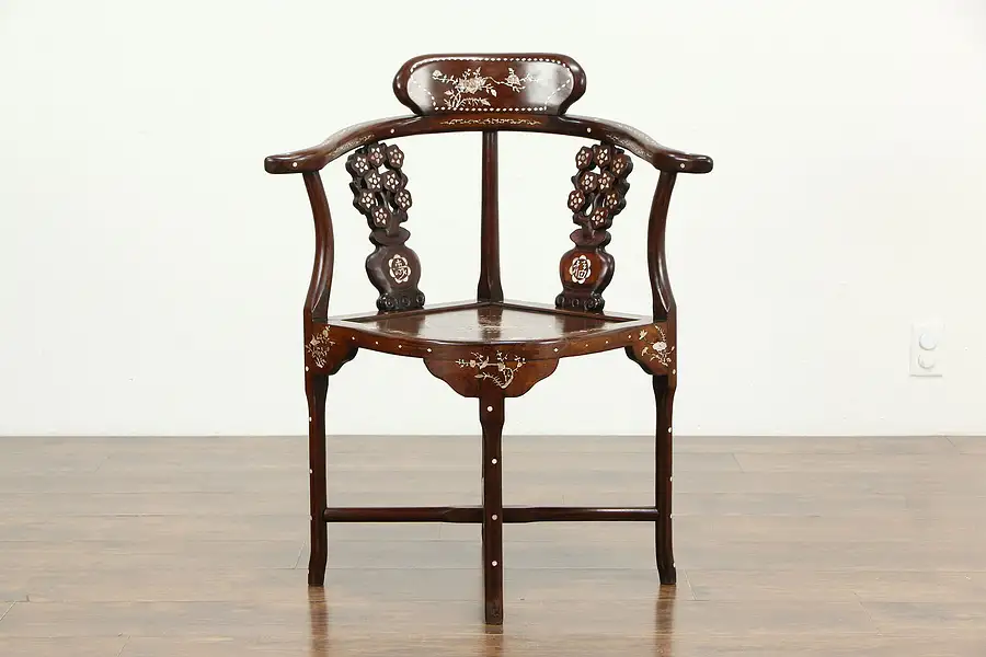 Main image of Chinese Rosewood Vintage Corner Chair, Pearl Inlay