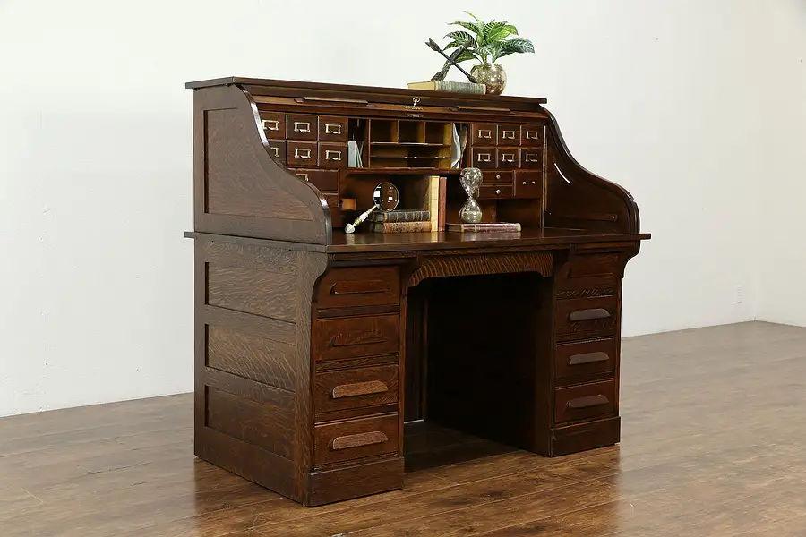 Main image of Oak Quarter Sawn Antique Craftsman S Curve Roll Top Desk