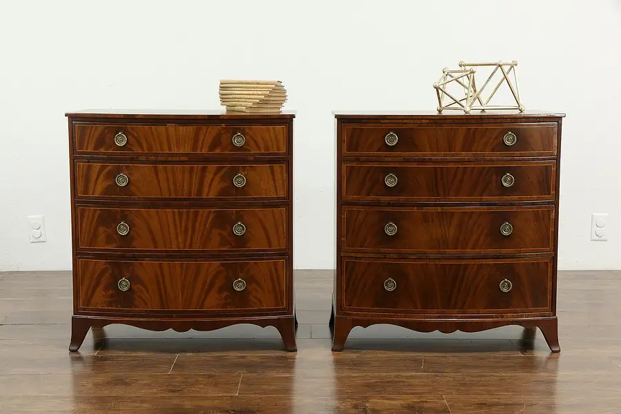 Main image of Pair of Vintage Bowfront Mahogany Chests or Nightstands, Weber