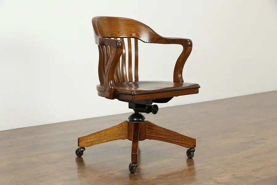 Main image of Oak Quarter Sawn 1930 Vintage Swivel Adjustable Desk Chair, Indiana U