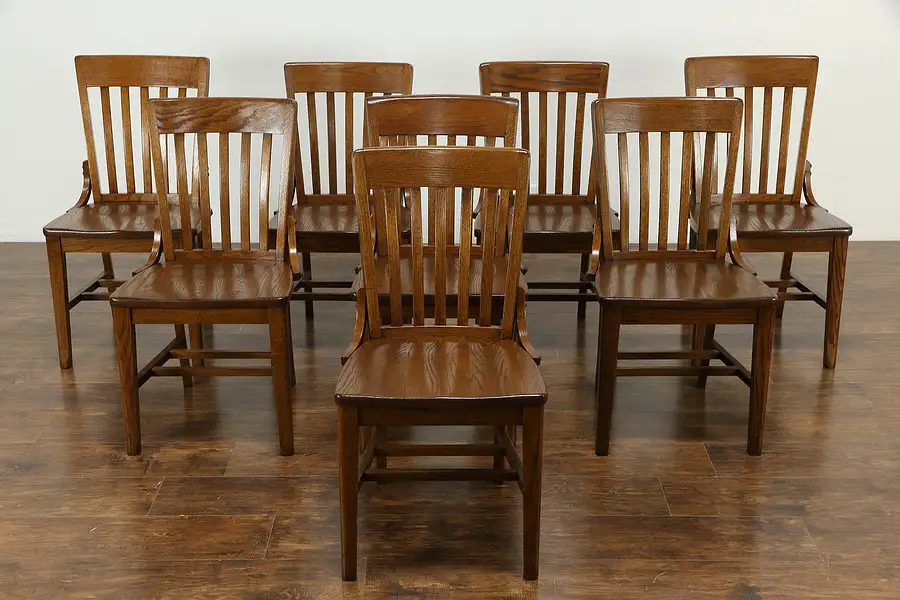 Main image of Set of 8 Vintage Oak Dining, Conference or Boardroom Chairs