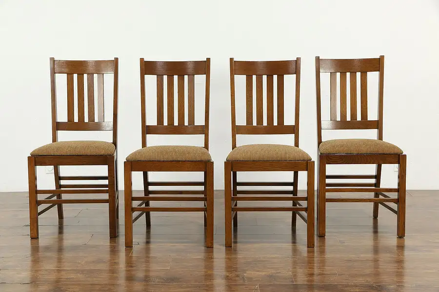 Main image of Set of 4 Arts & Crafts Mission Oak Antique Craftsman Dining Chairs