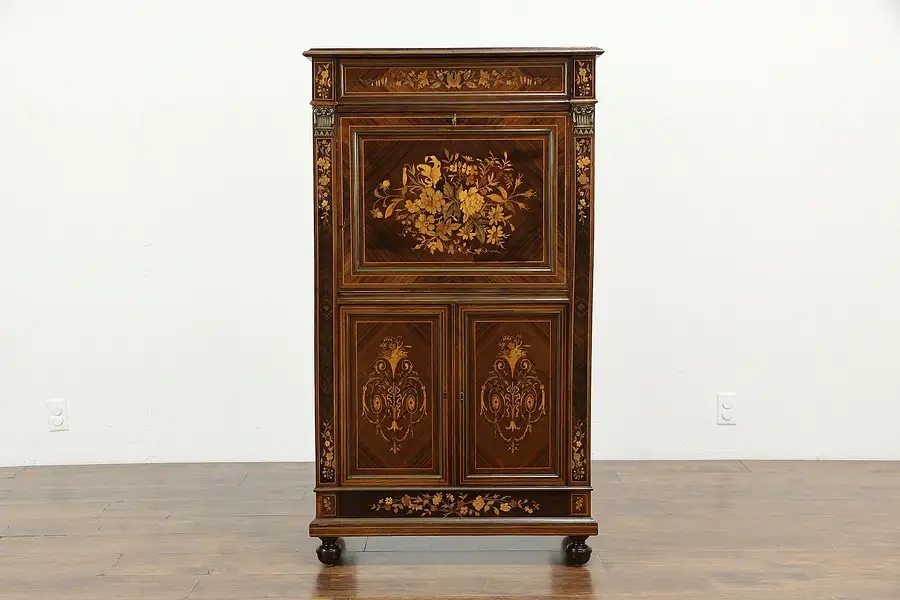 Main image of French Rosewood Marquetry Antique Secretary Desk