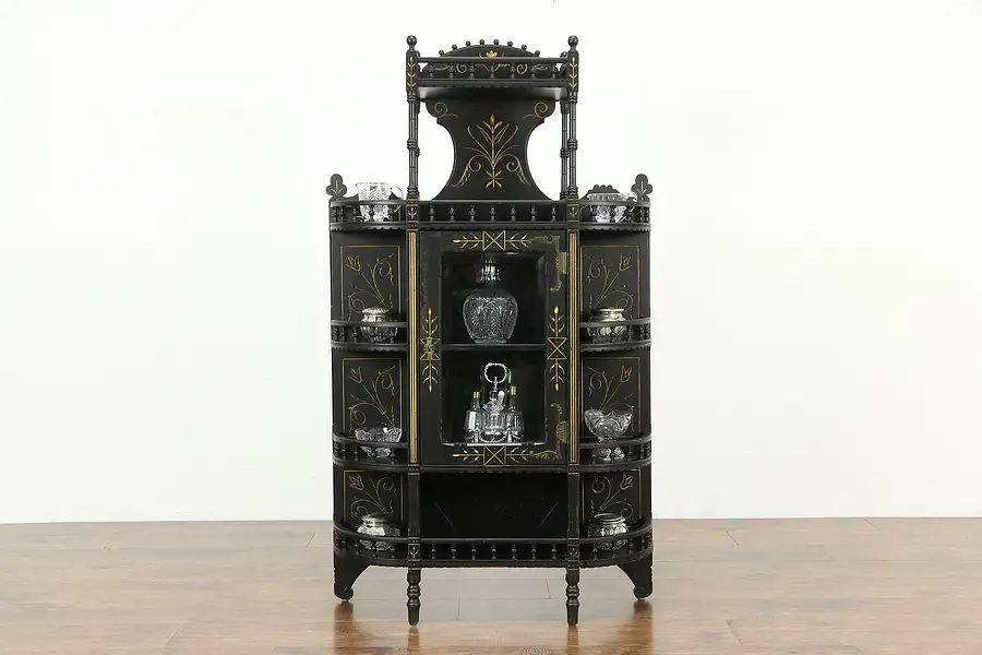 Main image of Eastlake Victorian Antique Curio Cabinet or Etagere, Ebonized Cherry