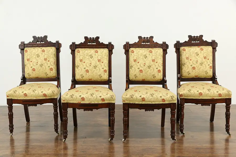 Main image of Set of 4 Victorian Eastlake Walnut Dining or Game Chairs