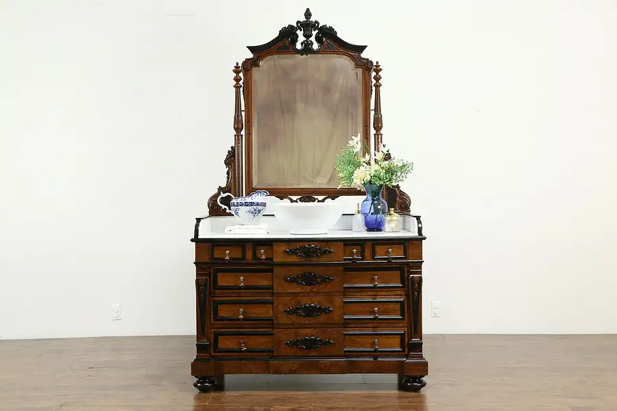 Main image of Victorian Antique Walnut & Marble Chest, Dresser or Sink Vanity