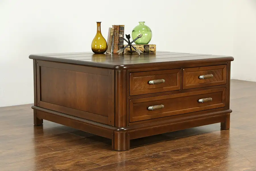 Main image of Cherry Vintage Coffee Table, SIx Drawers, Signed Drexel Heritage