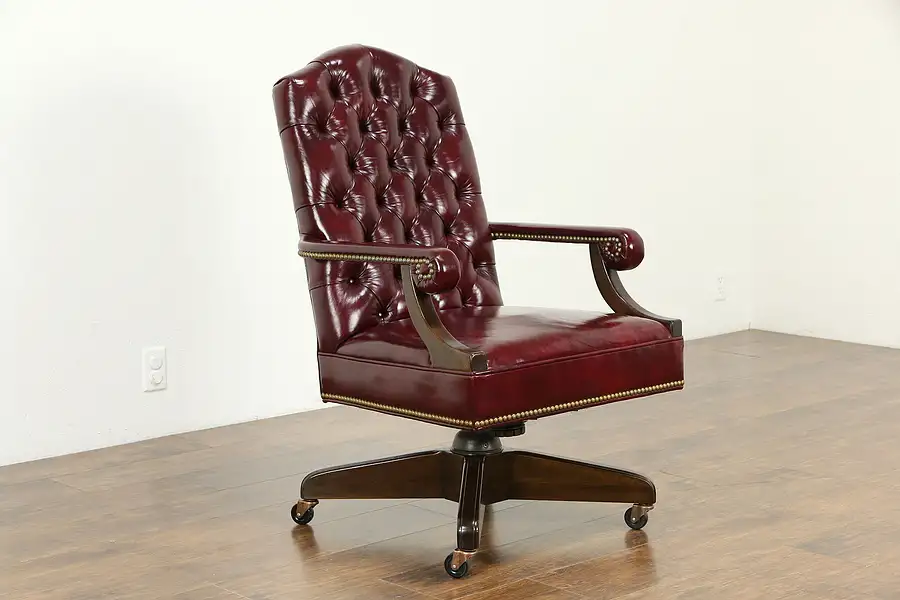 Main image of Tufted Red Leather Swivel Adjustable Desk Chair, Harden 1986