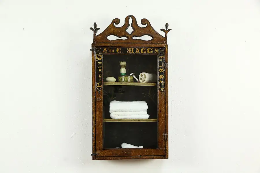 Main image of Victorian English Antique Hanging Cupboard, Medicine Chest, Hand Painted