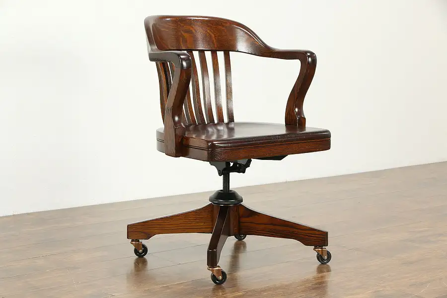 Main image of Oak Quarter Sawn Swivel Adjustable Library or Office Desk Chair