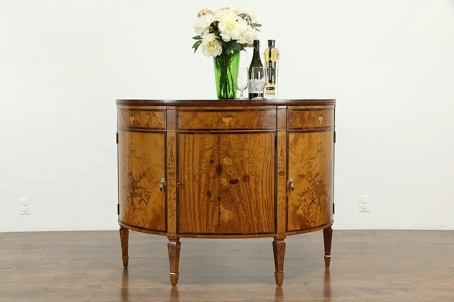 Main image of Demilune Half Round Antique Rosewood Italian Marquetry Console Cabinet