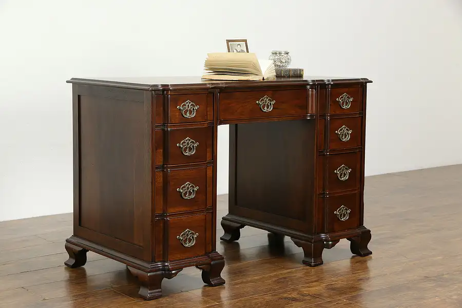 Main image of Traditional Walnut Vintage Block Front Library Desk