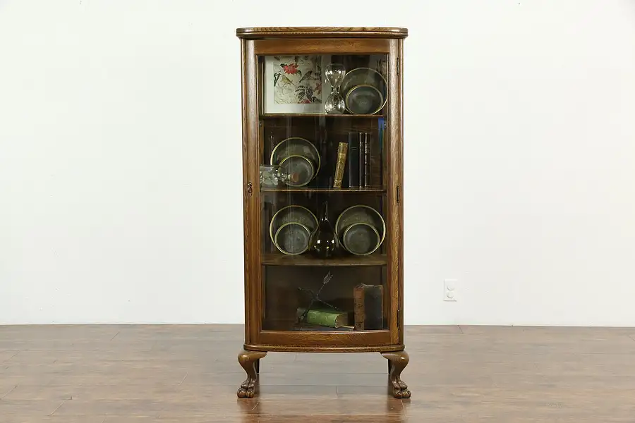 Main image of Oak Antique Curved Glass Curio China Display, Bookcase, Bath Cabinet