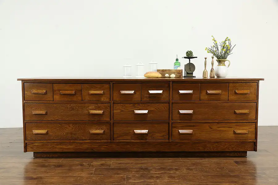 Main image of Oak & Pine Antique 14 Drawers Drug Store Counter or Kitchen Island