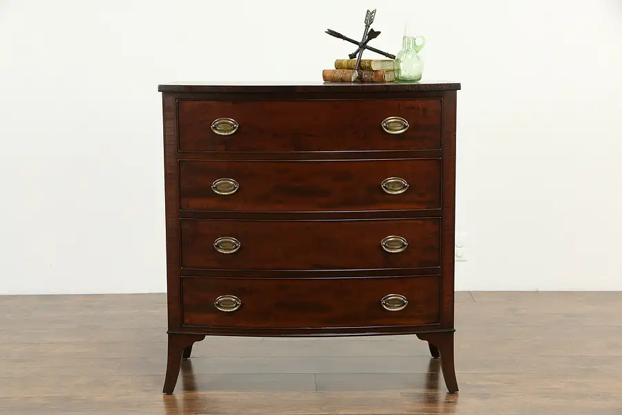 Main image of Hepplewhite Design Bowfront Mahogany Antique Chest