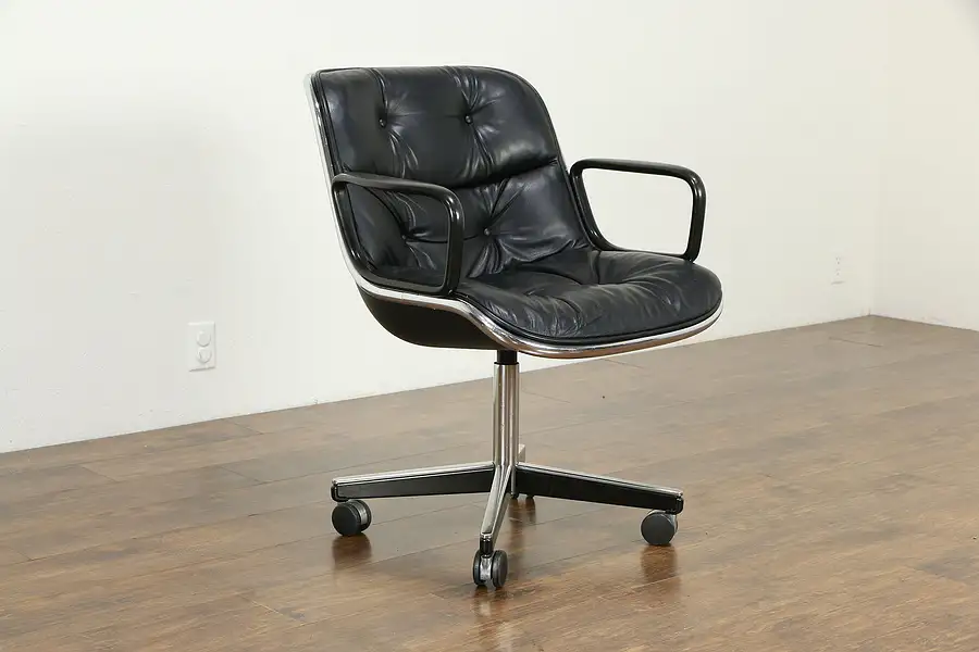 Main image of Knoll Midcentury Vintage Swivel Adjustable Leather & Chrome Desk Chair