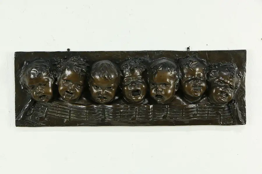 Main image of Musical Vintage Wall Sculpture of 7 Singing Children, Bronze Finish 28"