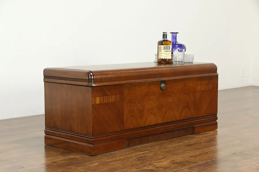 Main image of Art Deco Vintage Waterfall Cedar Lined Blanket Chest or Trunk, Cavalier