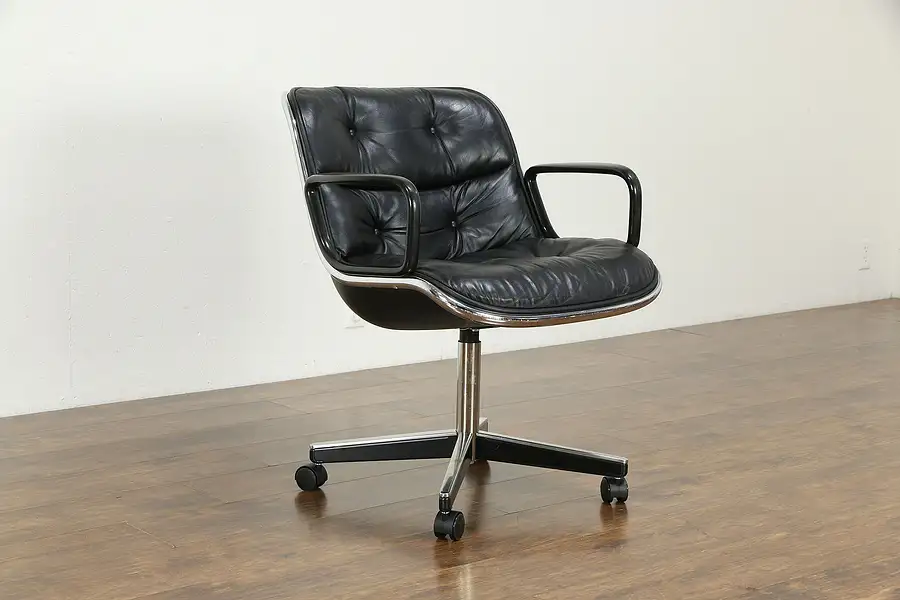 Main image of Knoll Midcentury Vintage Swivel Adjustable Leather & Chrome Desk Chair