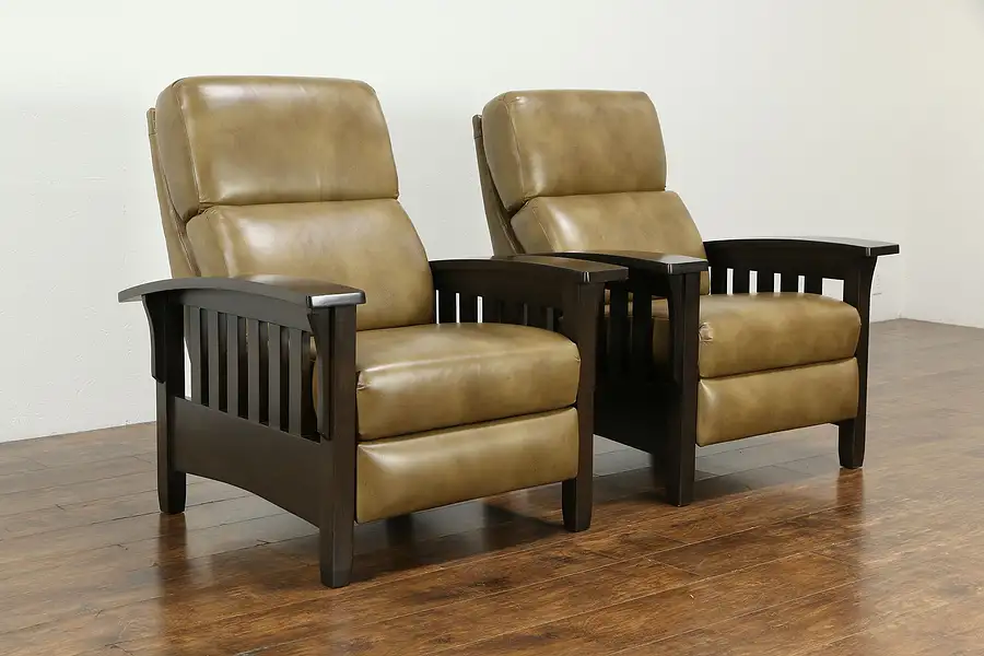 Main image of Pair of Cherry Leather Recliner Chairs, Ethan Allen 2012