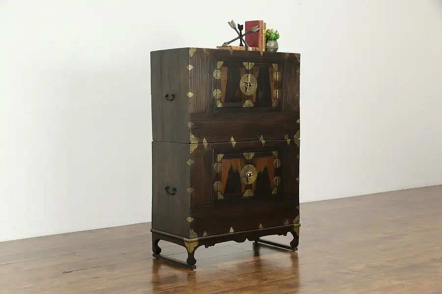 Main image of Korean Antique Stacking Ash Dowry Chest, Brass Mounts