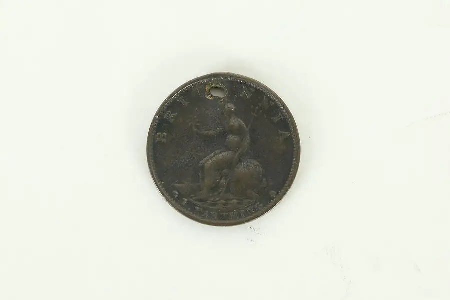 Main image of English Antique 1791 Farthing Copper Coin, Hole for Necklace