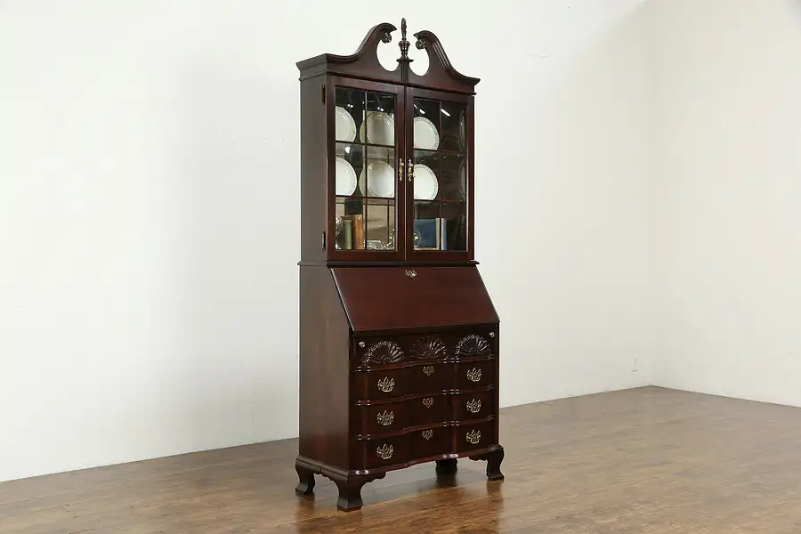 Main image of Traditional Vintage Cherry Secretary Desk & Lighted Bookcase, Jasper